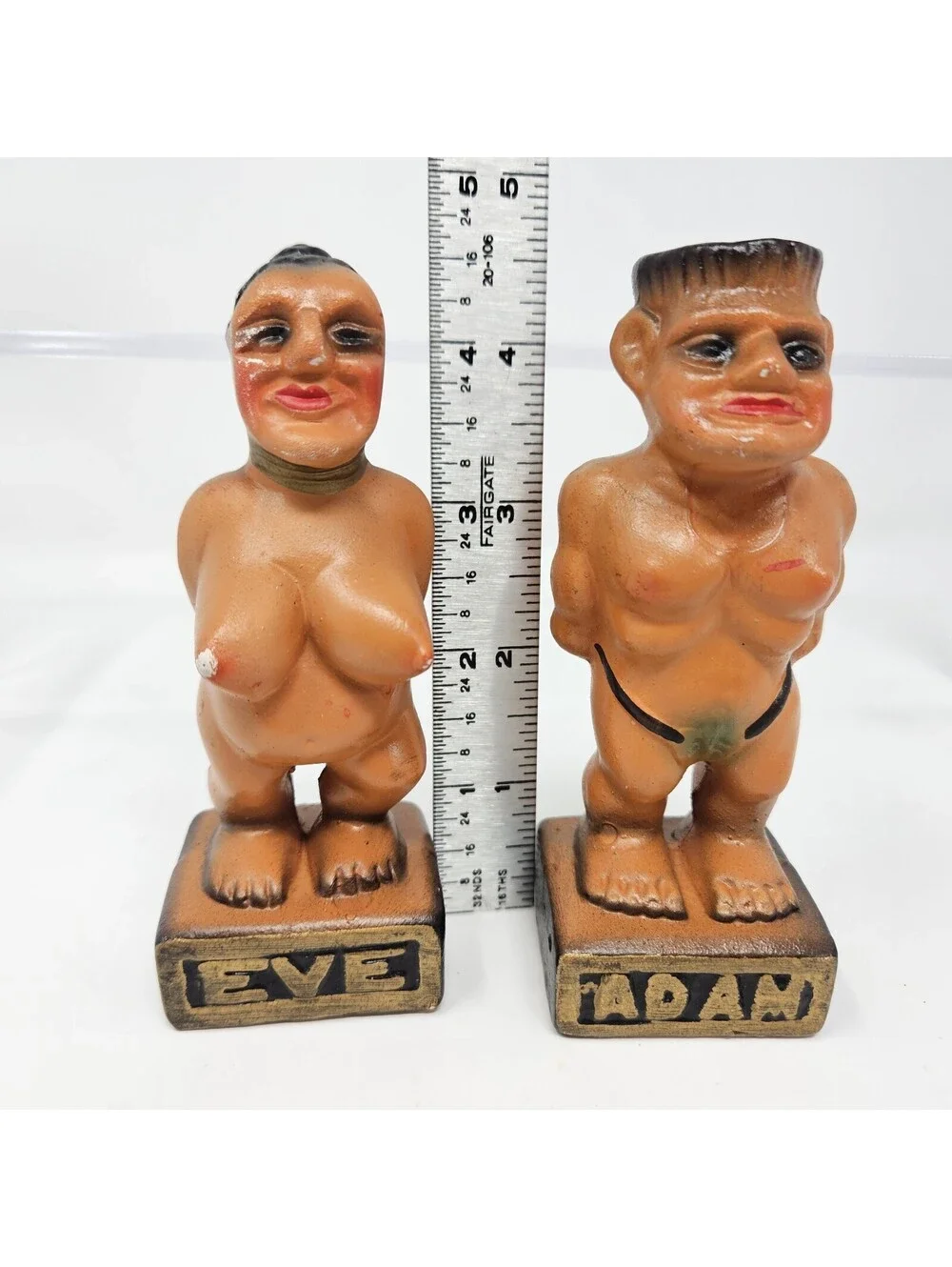 Old Adam and Eve Salt & Pepper Shakers Novelty Risqué Vintage MCM 1950's Pair